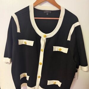 Tahari Black and Ivory Knit Jacket with Gold Accent